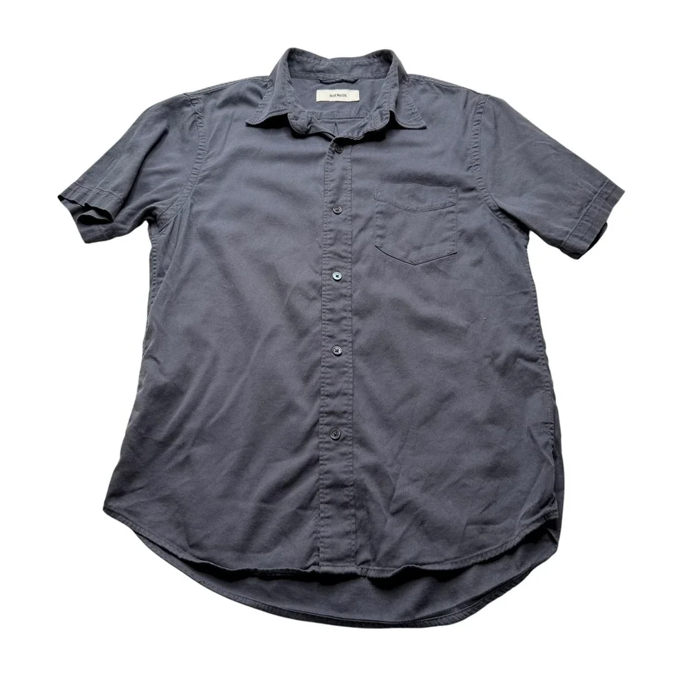BUCK MASON Draped Twill Short Sleeve Button Down Gray Blue Men's Size Medium